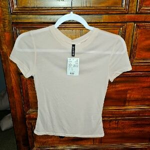 H&M Nwts Womens XS Dusty Pink/Sheer, Lightweight Short Sleeve Top.